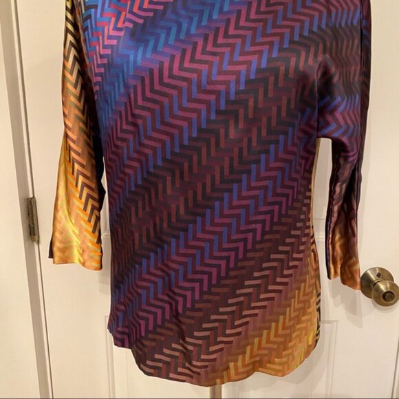 TRINA TURK TOP BLOUSE BLUE GOLD MULTI COLOR SILK SIZE S - Picture 3 of 9